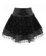 Devil Fashion Black Gothic Cross Velvet Splicing Fringe Short Skirt