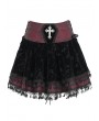 Devil Fashion Red Gothic Cross Velvet Splicing Fringe Short Skirt