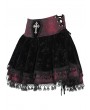 Devil Fashion Red Gothic Cross Velvet Splicing Fringe Short Skirt