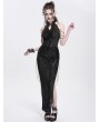 Devil Fashion Black Sexy Gothic Cheongsam Style Chain Straps High Slit Maxi Dress