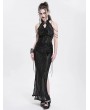 Devil Fashion Black Sexy Gothic Cheongsam Style Chain Straps High Slit Maxi Dress