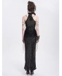 Devil Fashion Black Sexy Gothic Cheongsam Style Chain Straps High Slit Maxi Dress