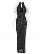 Devil Fashion Black Sexy Gothic Cheongsam Style Chain Straps High Slit Maxi Dress