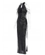 Devil Fashion Black Sexy Gothic Cheongsam Style Chain Straps High Slit Maxi Dress
