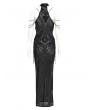 Devil Fashion Black Sexy Gothic Cheongsam Style Chain Straps High Slit Maxi Dress