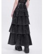 Devil Fashion Black Gothic Punk Distressed Strap Layered Ruffle Maxi Skirt