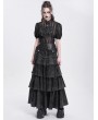 Devil Fashion Black Gothic Punk Distressed Strap Layered Ruffle Maxi Skirt