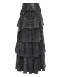 Devil Fashion Black Gothic Punk Distressed Strap Layered Ruffle Maxi Skirt