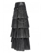 Devil Fashion Black Gothic Punk Distressed Strap Layered Ruffle Maxi Skirt