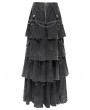 Devil Fashion Black Gothic Punk Distressed Strap Layered Ruffle Maxi Skirt