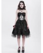 Devil Fashion Black Gothic Skeleton Beading Halter Sweetheart Midi Dress