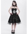 Devil Fashion Black Gothic Skeleton Beading Halter Sweetheart Midi Dress