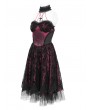 Devil Fashion Red Gothic Skeleton Beading Halter Sweetheart Midi Dress