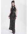 Devil Fashion Black Patterned Sexy Gothic Cheongsam Style Chain Straps High Slit Maxi Dress