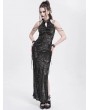 Devil Fashion Black Patterned Sexy Gothic Cheongsam Style Chain Straps High Slit Maxi Dress