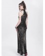 Devil Fashion Black Patterned Sexy Gothic Cheongsam Style Chain Straps High Slit Maxi Dress