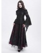 Devil Fashion Black Sexy Gothic Lace Mesh Splicing Flared Sleeve Top for Women