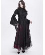 Devil Fashion Black Sexy Gothic Lace Mesh Splicing Flared Sleeve Top for Women
