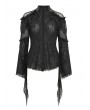 Devil Fashion Black Sexy Gothic Lace Mesh Splicing Flared Sleeve Top for Women