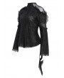 Devil Fashion Black Sexy Gothic Lace Mesh Splicing Flared Sleeve Top for Women