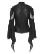 Devil Fashion Black Sexy Gothic Lace Mesh Splicing Flared Sleeve Top for Women