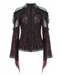 Devil Fashion Red Sexy Gothic Lace Mesh Splicing Flared Sleeve Top for Women