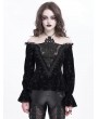 Devil Fashion Black Vintage Gothic Velvet Off-the-Shoulder Lace Appliqued Top for Women