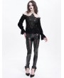 Devil Fashion Black Vintage Gothic Velvet Off-the-Shoulder Lace Appliqued Top for Women