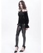 Devil Fashion Black Vintage Gothic Velvet Off-the-Shoulder Lace Appliqued Top for Women