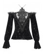 Devil Fashion Black Vintage Gothic Velvet Off-the-Shoulder Lace Appliqued Top for Women