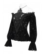 Devil Fashion Black Vintage Gothic Velvet Off-the-Shoulder Lace Appliqued Top for Women