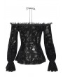 Devil Fashion Black Vintage Gothic Velvet Off-the-Shoulder Lace Appliqued Top for Women