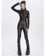 Devil Fashion Black Gothic Punk Studded Thumb Hole Long Sleeve T-Shirt for Women