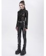 Devil Fashion Black Gothic Punk Studded Thumb Hole Long Sleeve T-Shirt for Women