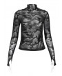 Devil Fashion Black Gothic Punk Studded Thumb Hole Long Sleeve T-Shirt for Women