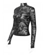 Devil Fashion Black Gothic Punk Studded Thumb Hole Long Sleeve T-Shirt for Women