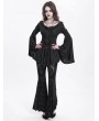 Devil Fashion Black Retro Gothic Beaded Ruched Lace Applique Bell Sleeve Top for Women