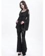 Devil Fashion Black Retro Gothic Beaded Ruched Lace Applique Bell Sleeve Top for Women