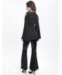Devil Fashion Black Retro Gothic Beaded Ruched Lace Applique Bell Sleeve Top for Women