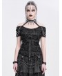 Devil Fashion Black Gothic Punk Distressed Halter Short Sleeve T-shirt for Women