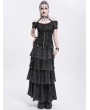 Devil Fashion Black Gothic Punk Distressed Halter Short Sleeve T-shirt for Women