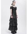 Devil Fashion Black Gothic Punk Distressed Halter Short Sleeve T-shirt for Women