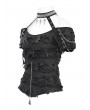 Devil Fashion Black Gothic Punk Distressed Halter Short Sleeve T-shirt for Women