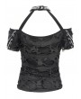 Devil Fashion Black Gothic Punk Distressed Halter Short Sleeve T-shirt for Women