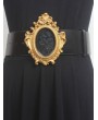 Black Leather Vintage Three-Dimensional Angel Embossed Buckle Belt