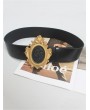 Black Leather Vintage Three-Dimensional Angel Embossed Buckle Belt