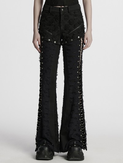 Punk Rave Black Gothic Punk Dark Detachable Wide Leg Pants for Women