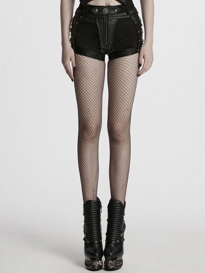Punk Rave Black Gothic Punk Skull Studded Armor Shorts for Women