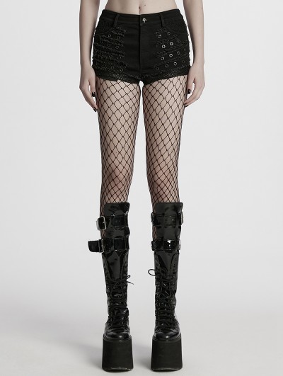 Punk Rave Black Gothic Punk Decadent Eyelet Decor Shorts for Women