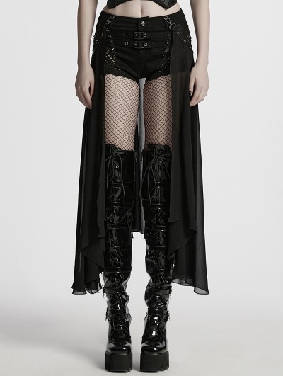 Punk Rave Black Gothic Punk Layered Two-Piece Skirt Shorts for Women